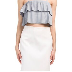 Style State Sky Blue Pleated Double Popover Halter Top